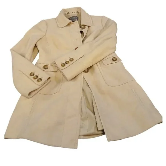 ANN TAYLOR Golden Tan/Cream Single-Breast Peacoat XSP - EUC - Picture 2 of 14